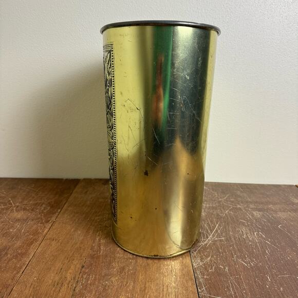 Vintage MCM Harvell Gold Oval Metal Trash Can 13"‎ Embossed Crosses Waste Basket - Picture 4 of 10